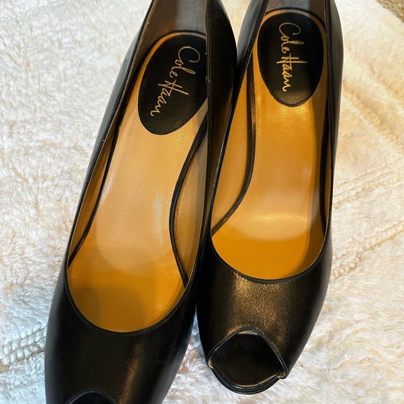 Cole Haan Black Peep Toe Heels - Picture 1 of 3